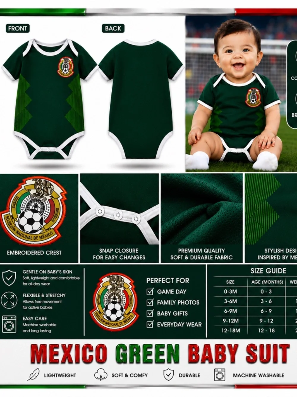 MEXICO SOCCER BABY SUIT GREEN